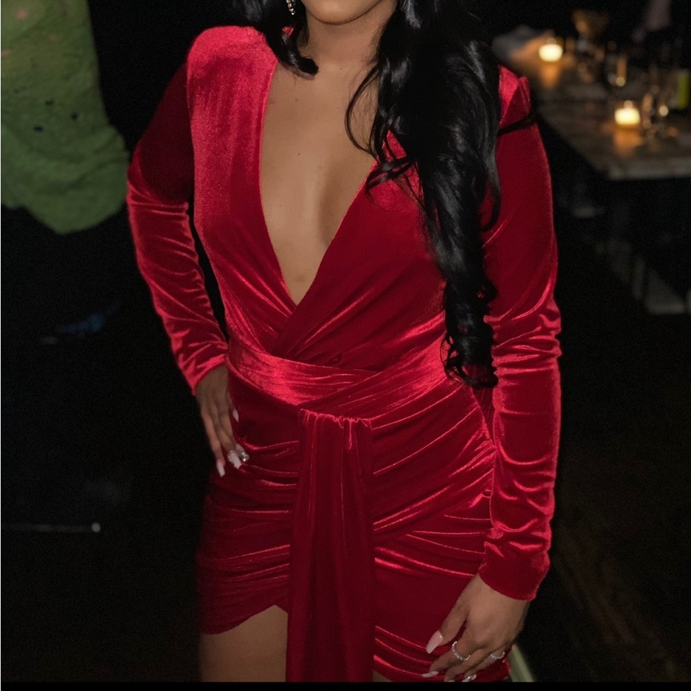 House of CB Red Velvet Midi Dress